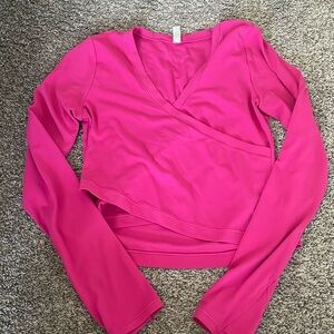 Hot Pink Cross Over Athleta Long Sleeve Top